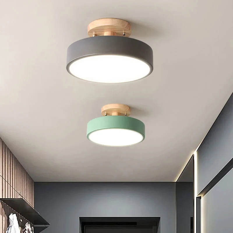 

Nordic Ceiling Lamps Macaron Wooden LED Ceiling Light Modern Round Metal Ceiling Light For Bedroom Living Room Hom Decor