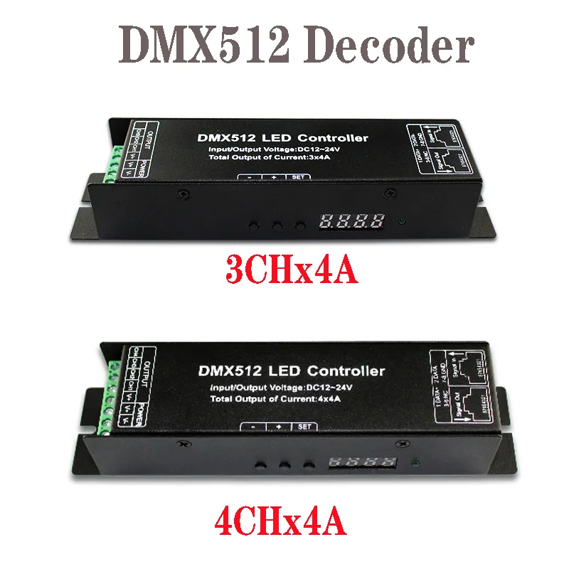 DMX512 4CHx4A/3CHX4A LED Controller Deceder Wih Display for RGB RGBW Led Strip Lights DC12-24V