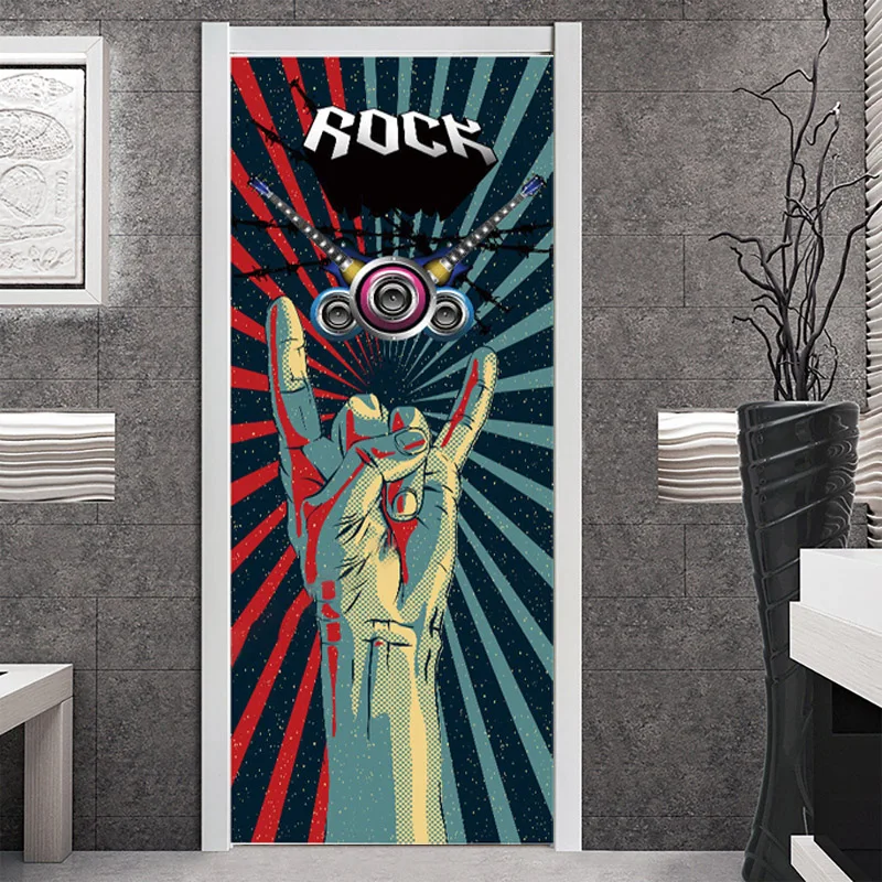 Rock Hip Hop Door Sticker Hippie Graffiti Wallpaper Retro Style Mural PVC Self-adhesive Teens Bedroom Decor Poster for Doors