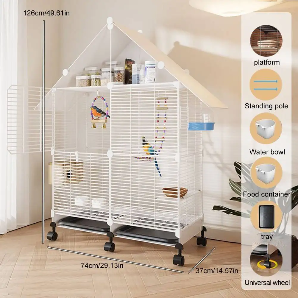 Large 2 Tier Bird Cage with Wheels for Pets