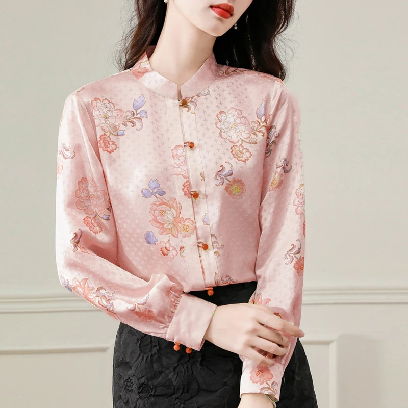 Fashion Chinese Silk Printed Tops Women\'s Autumn New Oriental Hanfu Slim and Comfortable Blouses Chinese Shirt Chinese Clothes