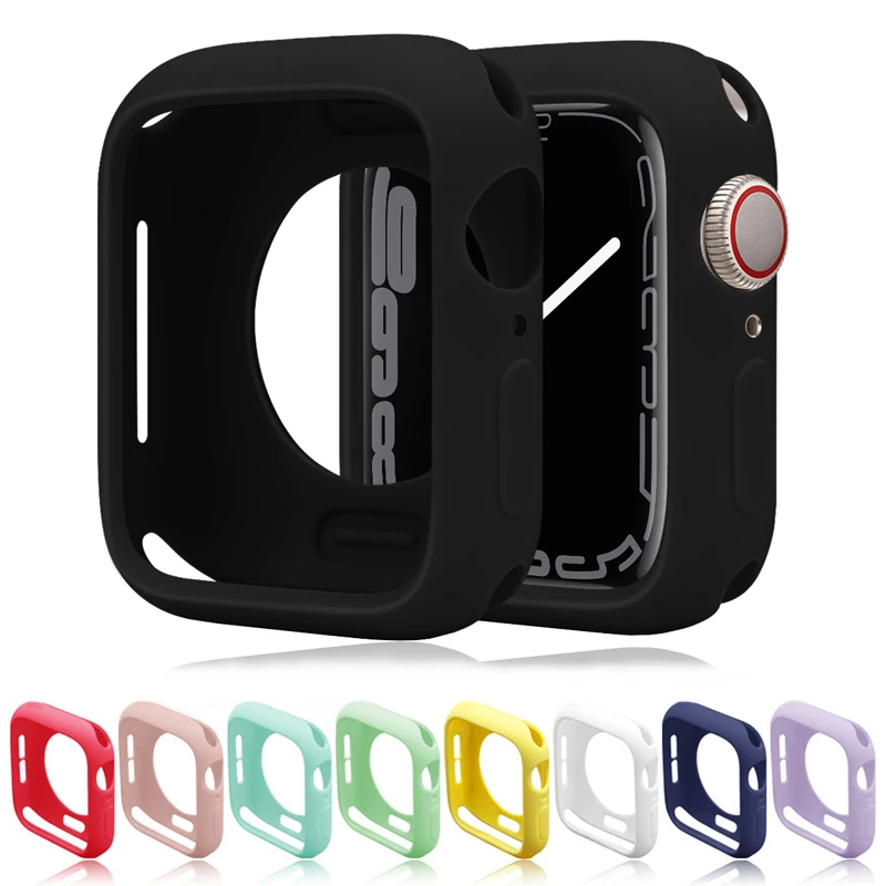 Soft Silicone Case For Apple Watch 45mm 41mm 40mm 44mm 42mm 38mm Screen Protector Bumper Cover For iWatch Series 9 8 7 6 SE 5 3