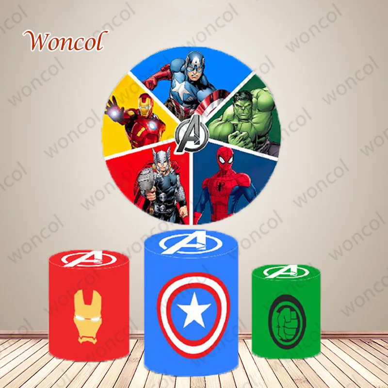 

Avengers Superhero Circle Backdrop Boy Birthday Baby Shower Backdrop Captain America Iron Man Spiderman Hulk Cylinder Cover Prop