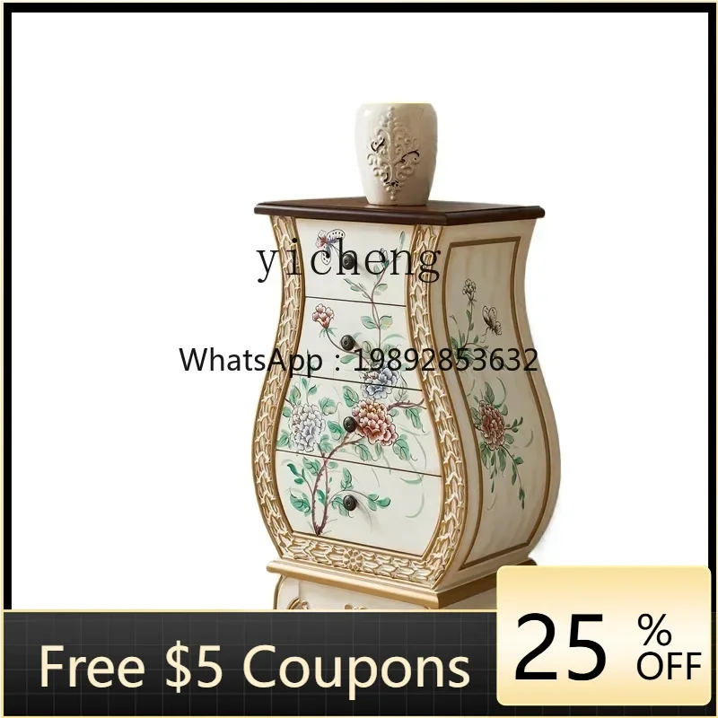 LYY  entrance chest cabinet solid wood American vase decorative cabinet storage finishing side cabinet retro painting