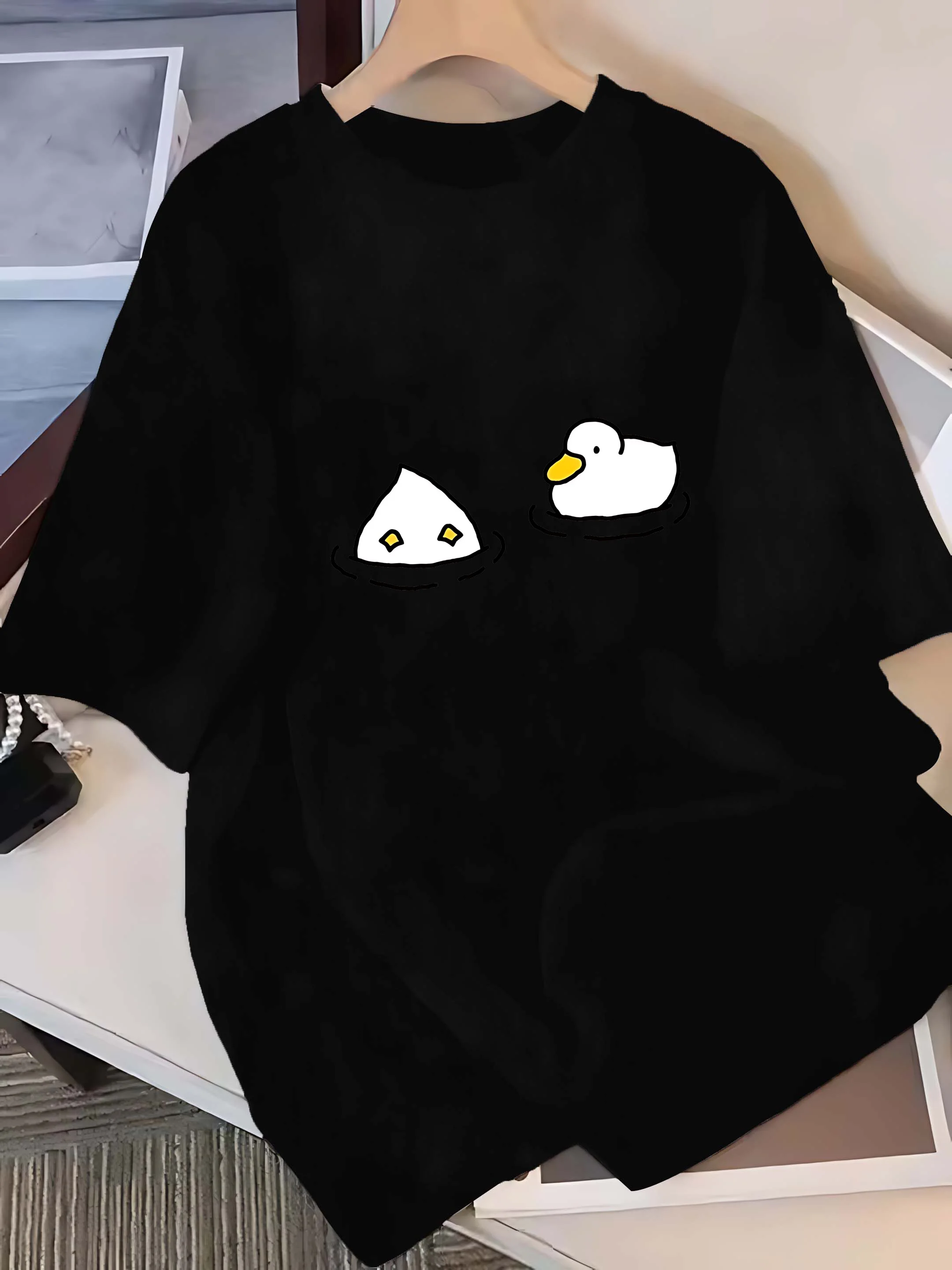 الرجال تي شيرت لطيف الكرتون بطة نمط النساء الملابس موضة Y2K Harajuku الجرافيك تي شيرت الصيف الشارع الشهير تنفس #2