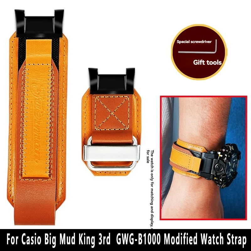 GWG-B1000 حزام (استيك) ساعة اكسسوارات ل كاسيو كبير الطين الملك الجيل الثالث GWG-B1000 تعديل الرجعية ساعة جلدية حزام الرجال + أدوات