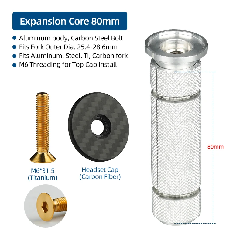 Fahrrad-Kompressionsstopfen, Gabelschaft, Headset-Erweiterungsschrauben, Einsatz, Schüssel, obere Kappenhalterung, 1, 1/8 Zoll Expander-Muttern, Carbon-Gabel-Anker