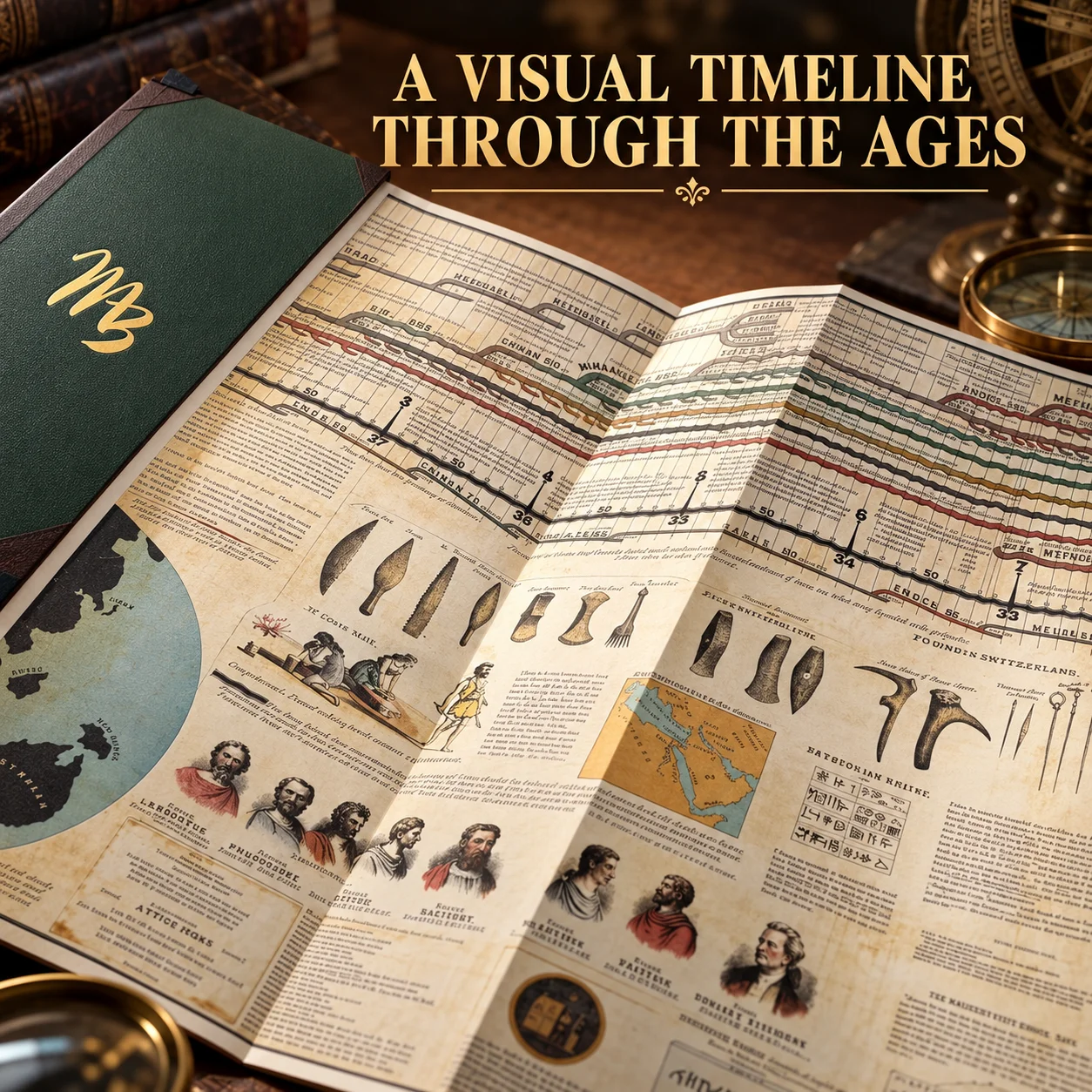 Folded Chart Adams Time Chart Map of History Book Adams Synchronological Chart Paper Material History Timeline Map Gold Stamping