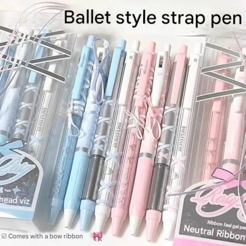 4pcs RosyPosy Ballet Gel Pens Set in Cute PP Box, 0.5/0.38mm ST Tib Quick Dry Smooth Writing Tools Girls Women Students Supplies