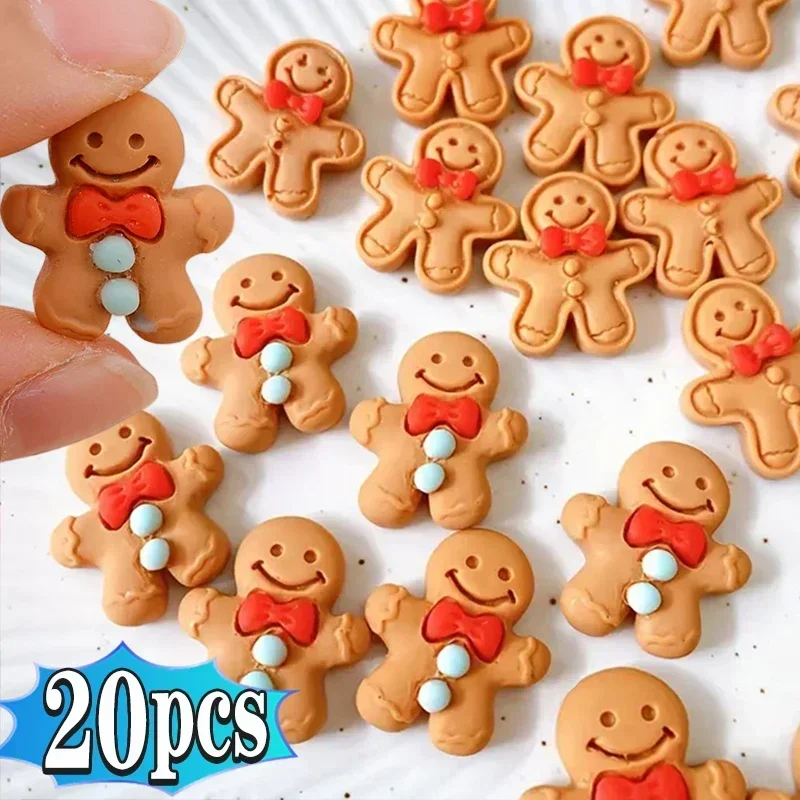 20PCS Cartoon Christmas Gingerbread Man Resin Flatback Cabochon Figurine Scrapbook Christmas Embellishment Jewelry Accessories