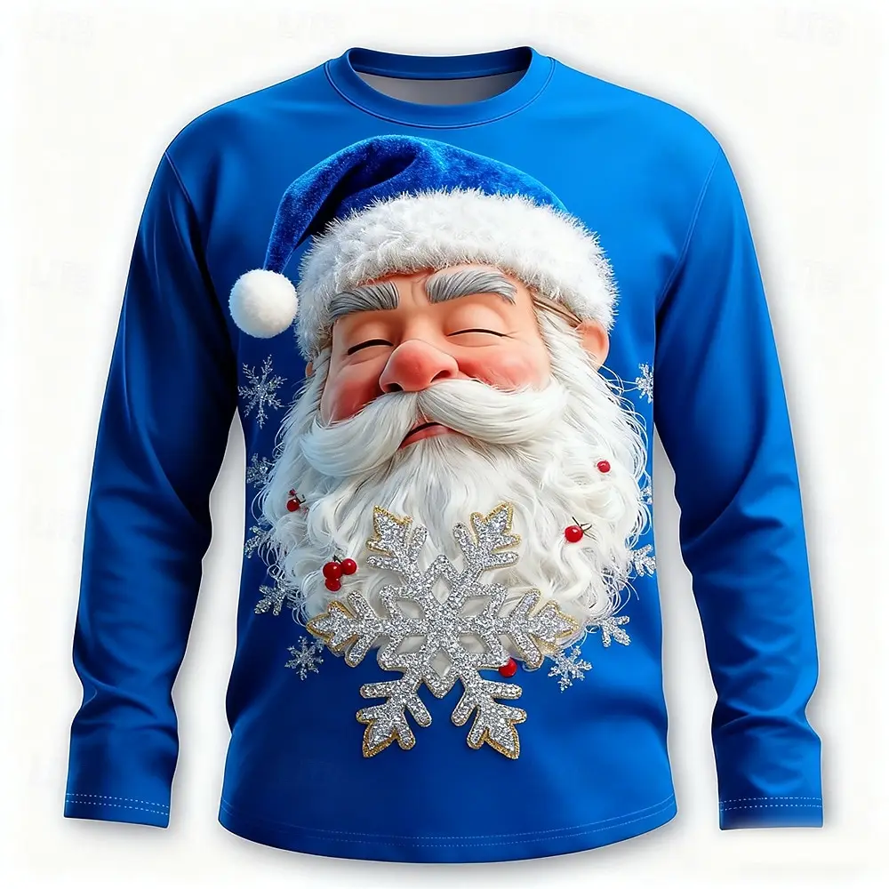 Christmas Men's Santa Claus Funny T Shirt Long Sleeve T shirt 3D Prints Crew Neck Shirts Fashion Basic 3D Street Casual Apparel image 3