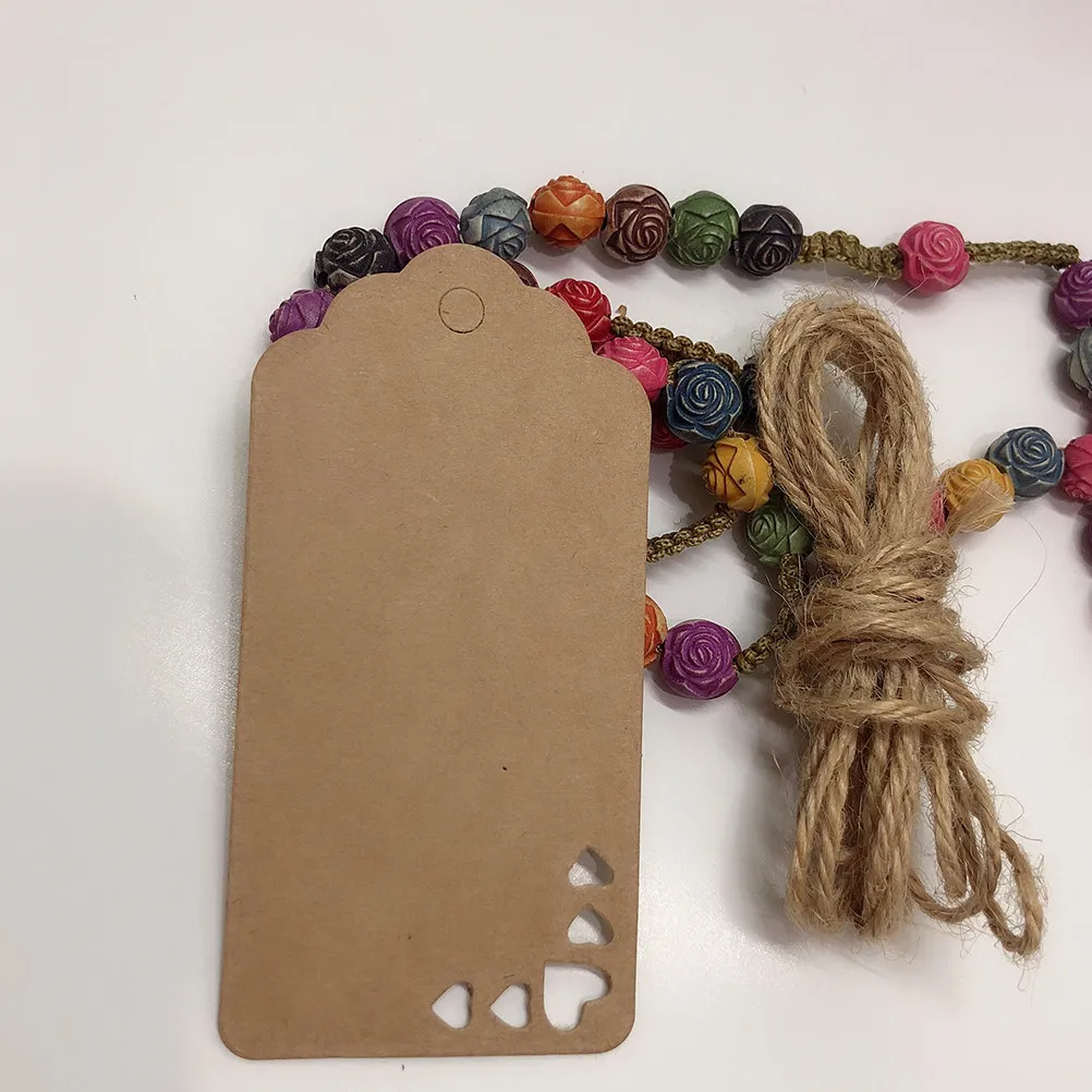 50Pcs Blank Love Heart Kraft Paper Tags Hanging Craft Cards with 5M Hemp Rope Ideal for Scrapbooking Decoupage Jewelry Gift Tags