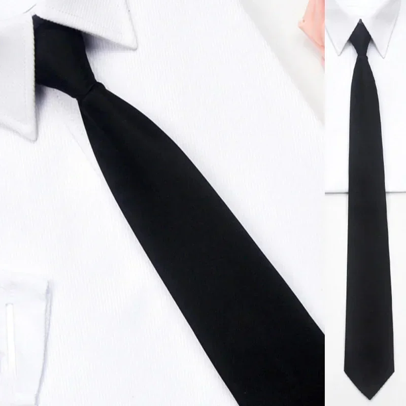 Black Simple Clip on Tie Security Tie Doorman Steward Matte Black Funeral Ties for Men Women Students Neck Ties Fake Collar