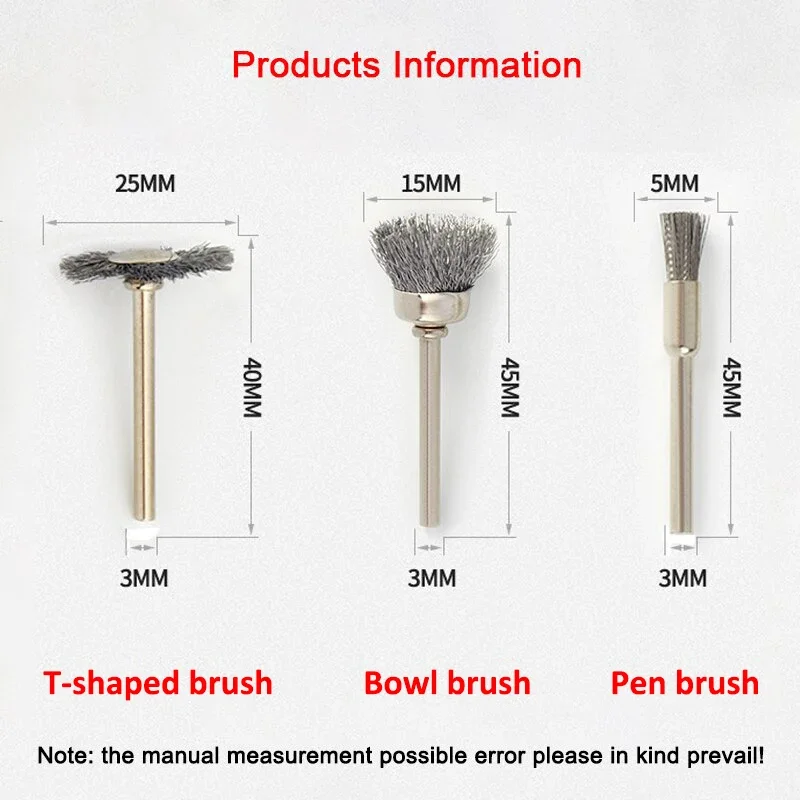 2/5pcs Pen/Bowl/T-shape Steel Wire Brush 2.35/3mmShank for Grinding Rotary Tool Metal Rust Polishing Clean Burr Removal Buffing