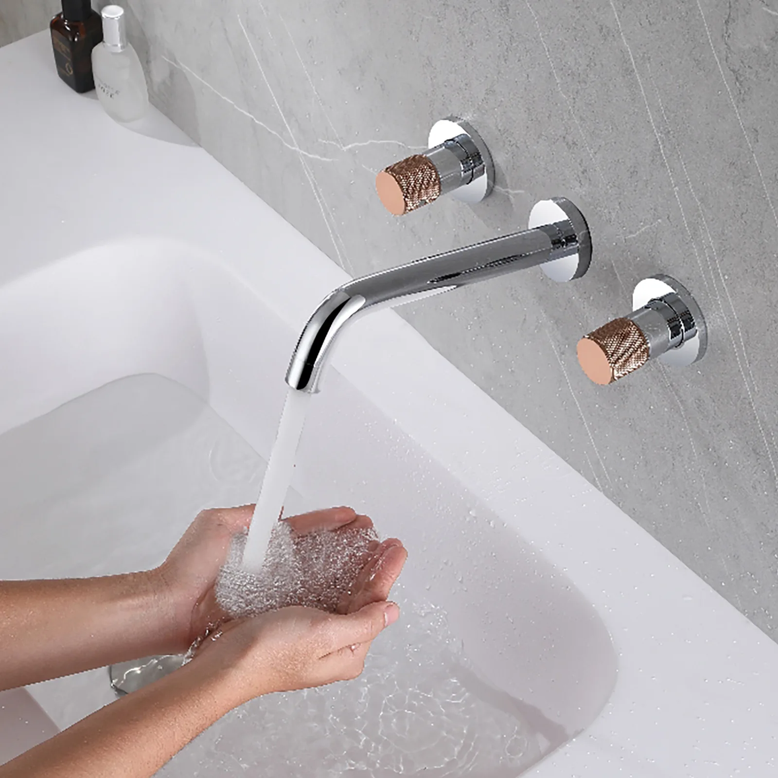 

Новый настенный смеситель для раковины, латунный, хромированный, с эффектом брашированного золота