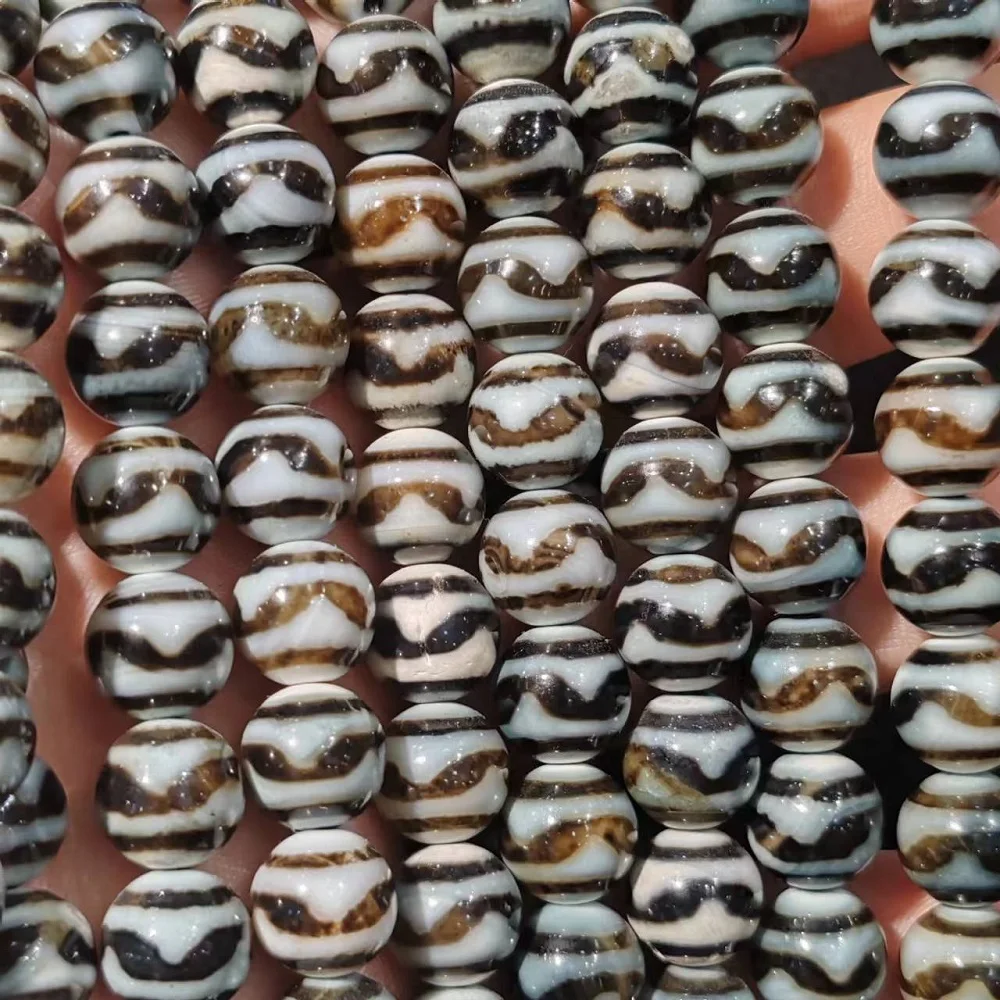 1pcs Permeation 10mm Round Beads Tibetan Tiger Tooth Agate Celestial Beads Necklace Pendant Bracelet DIY Accessories Dzi