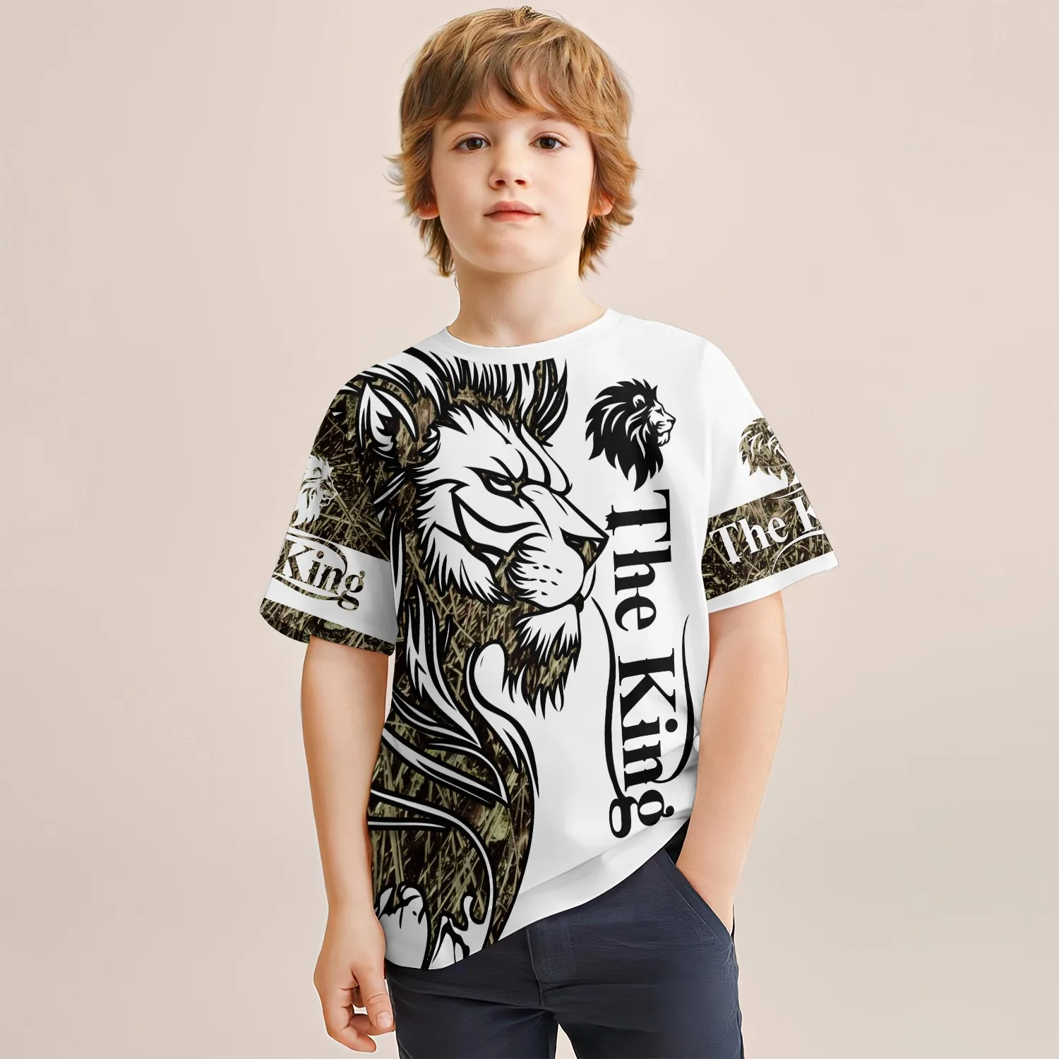 Summer New Children\'s Clothing Big Fish Lion 3d Printed Short-Sleeved T-Shirt Boys Casual Breathable Sports Tops 4-14 Years Old