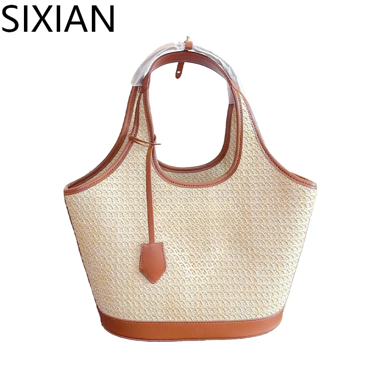 

SIXIAN New Luxury Straw Bucket Bag Women's Crossbody Shoulder Bag Bohemian Large Capacity Beach Handbag with Adjustable Strap