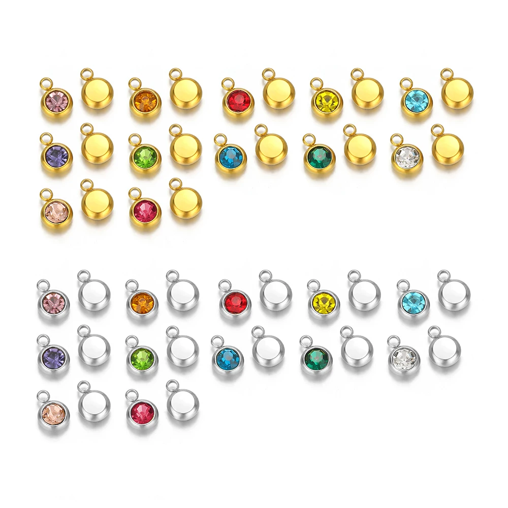 20pcs Rhinestone Beads Crystal Charms Stainless Steel Gold Zircon Pendants for DIY Necklace Bracelet Materials Jewelry Making