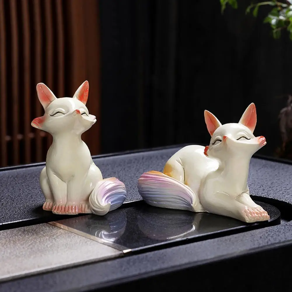 Fox Tea Pet Handcrafted Color Changing Tea Pet Fox for Good Luck Feng Shui Decoration for Teahouse Resin Kungfu Tea Set Ornament