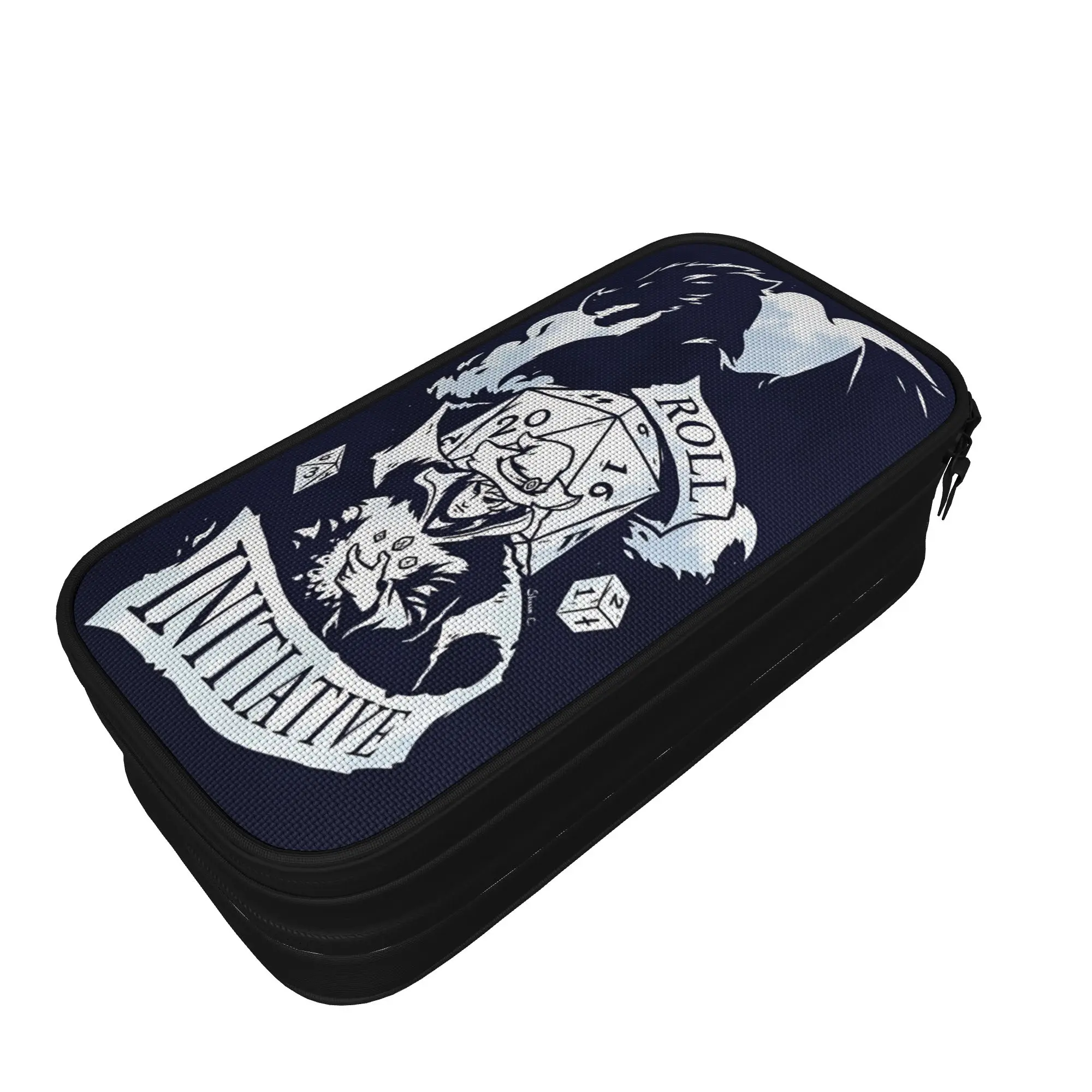 Medieval Dragon And D20 Dice Dnd Pencil Case Portable Pen Box Boy Girl Double Layer Fashion School Pencil Cases Printed Supplies
