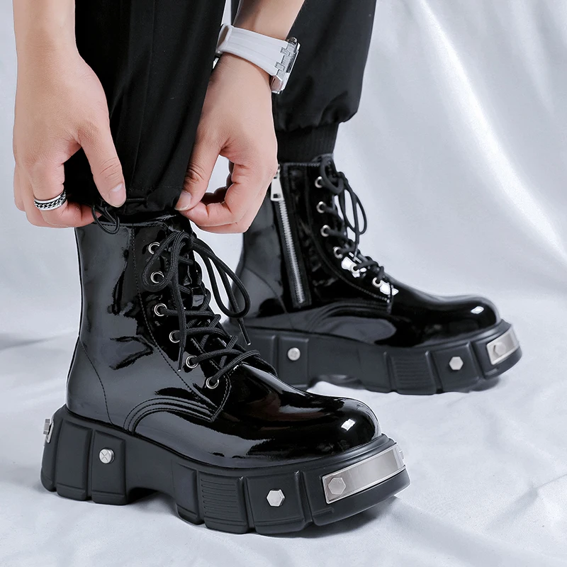 الرجال الأحذية الجلدية في الهواء الطلق سميكة سوليد يمكن ارتداؤها المضادة للانزلاق عادية المشي لمسافات طويلة موضة الشارع بمحركات الأحذية سميكة القاع حذاء من الجلد #4