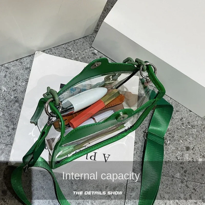 حقيبة كروس شفافة للنساء من مادة PVC شفافة بسلسلة كتف واحدة محمولة حقائب ساع صغيرة مربعة الشكل هدية للفتيات
