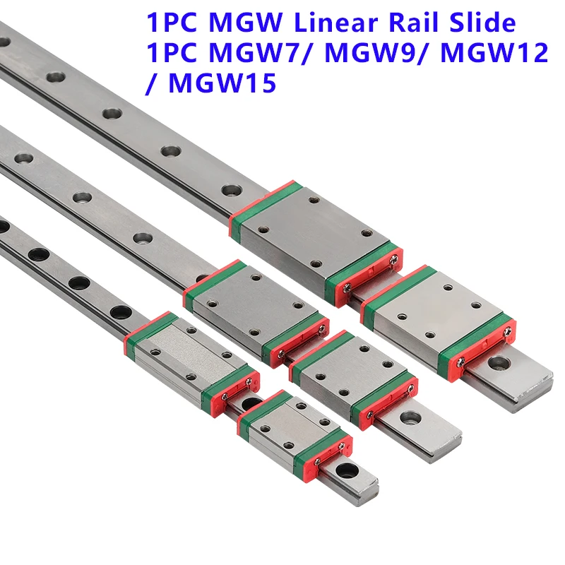 MGW7 MGW9 MGW12 MGW15 L 100-1000mm Linear Guide Rail 1PC MGW Linear Guide+1PC MGW Carriage Block MGW9H MGW12H MGW15H