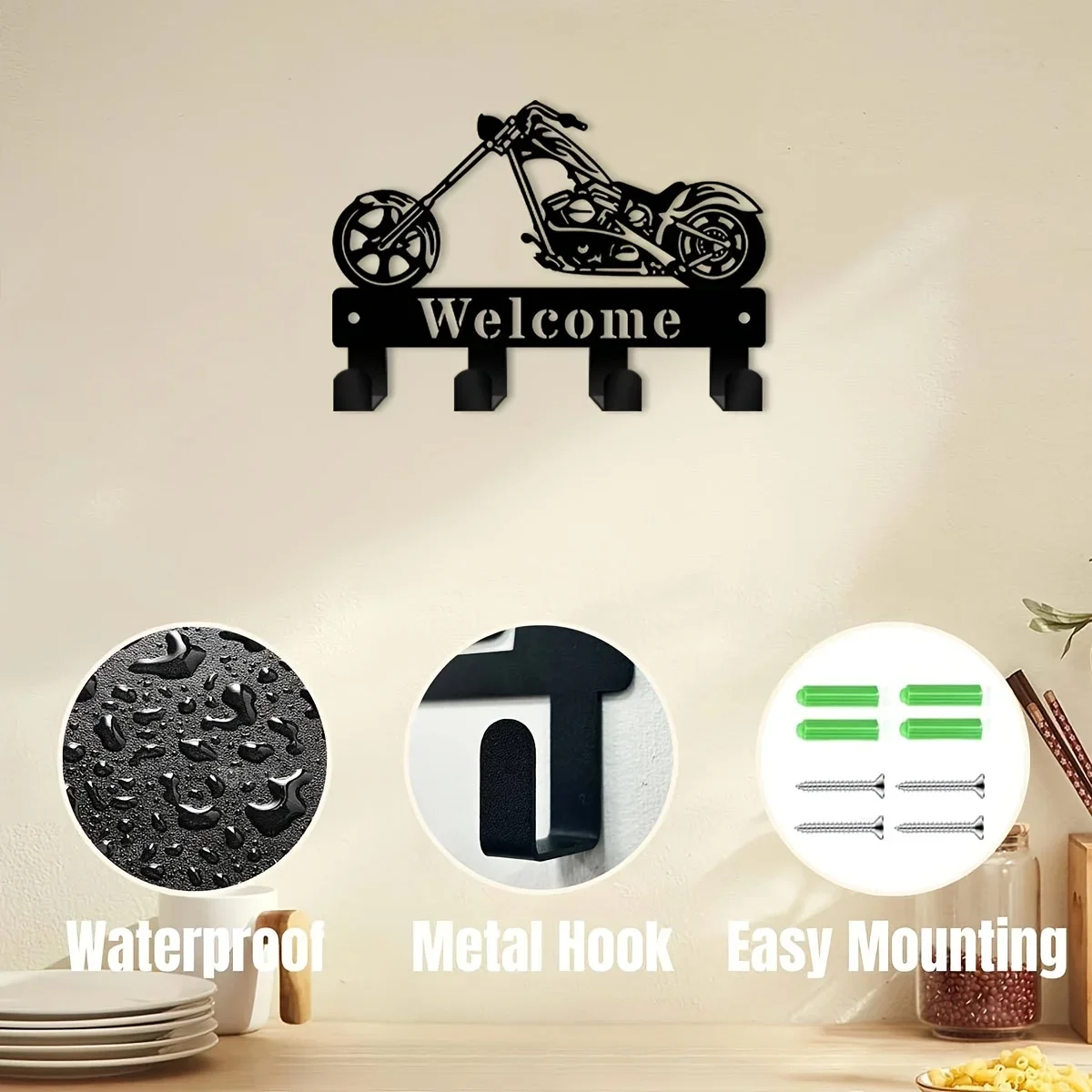 CIFBUY Wall Mounted Iron Storage Rack Cute Motorcycle Metal Key Hooks Holder for Entryway Kitchen Bathroom Home Decor