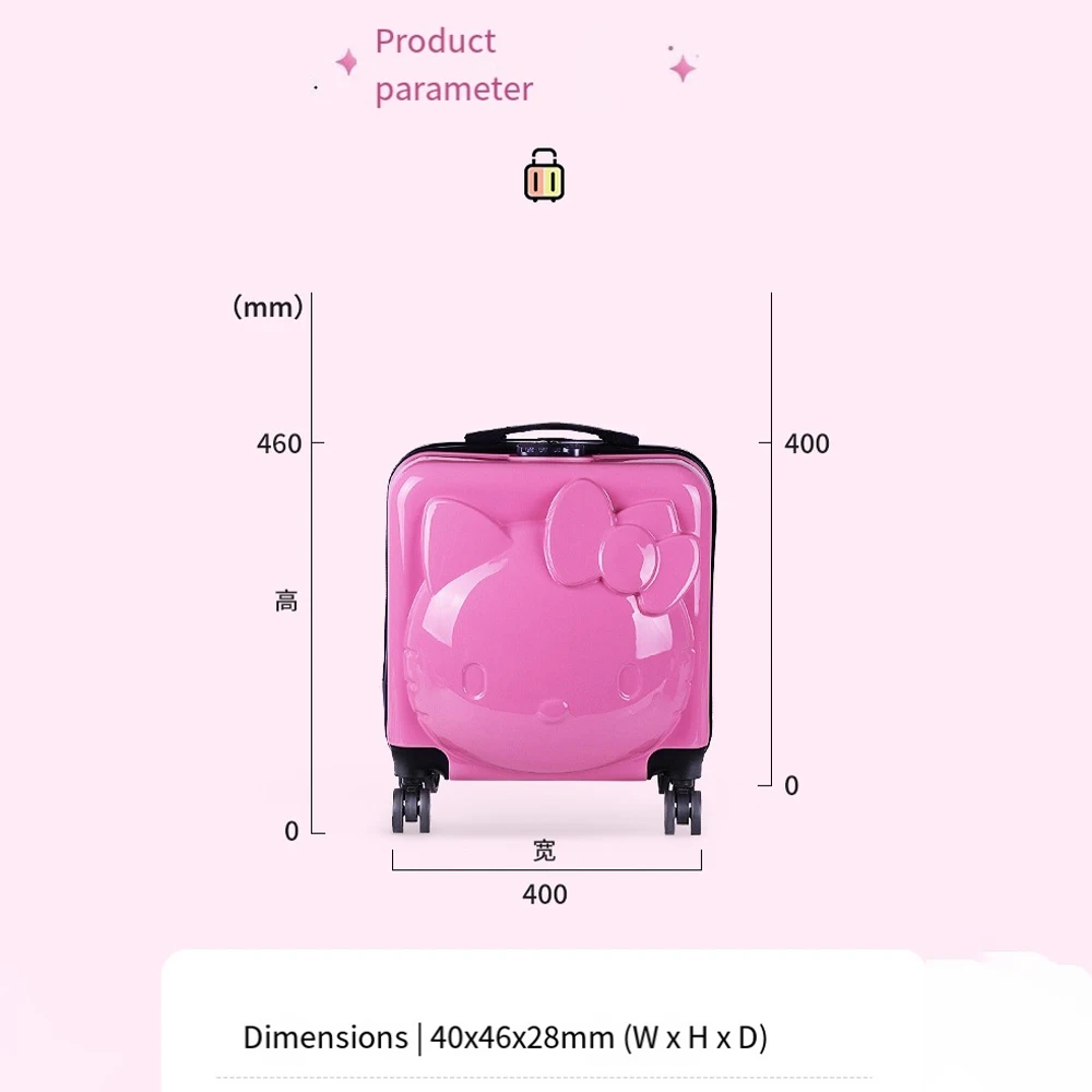 20 Inches Sanrioed Hellokitty New Children's Luggage Box Girls Princess Trolley Case Student Lightweight Cartoon Mini Suitcasez