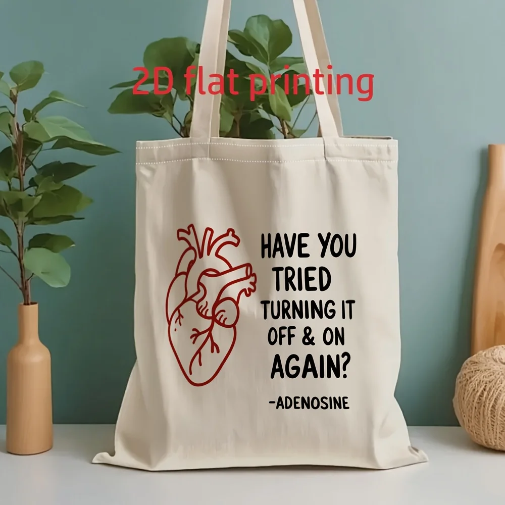 

2D Unisex Canvas Tote Bag with Creative Heart Text Pattern Reusable Shoulder Handbag for Shopping, Fitness, Work Tote - Housewar