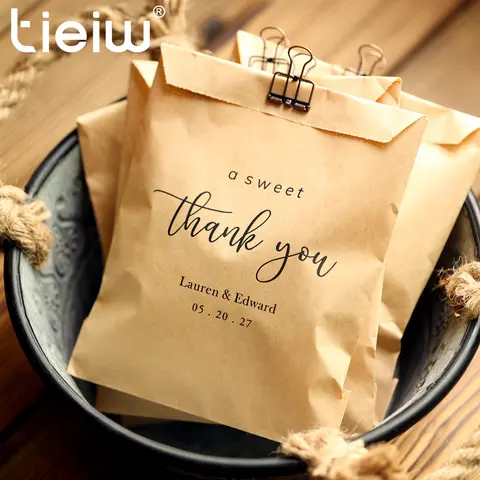 50 PCS Personalized Wedding Favor Bags Party Cookie Donut Candy Lottery Ticket Paper Reception Favor Bag For Guest And Friends