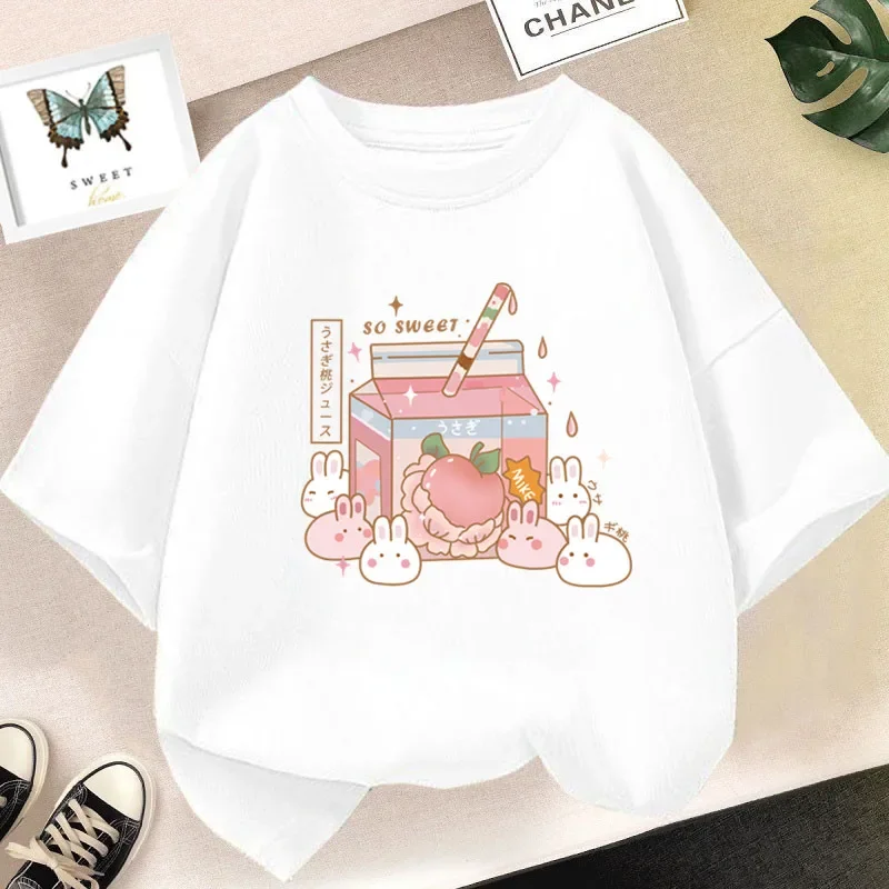 Cute Strawberry Milk Shake Cartoon Women T-shirt Harajuku Short-Sleeve Tee Shirt Graphic Pink Round Neck Tops Clothing y2k Tees