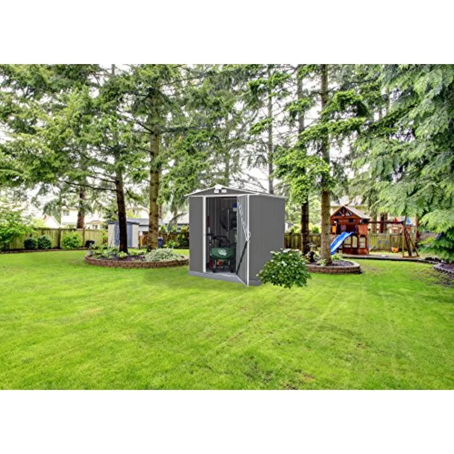 6' x 5' EZEE Galvanized Steel Low Gable Shed with Cream, Storage Shed with Peak Style Roof