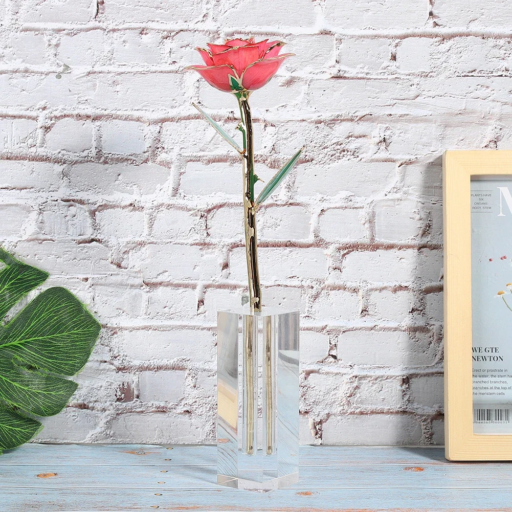 Transparent Rectangular Rose Flower Base Acrylic Display Stand Home Room Decoration Ornament