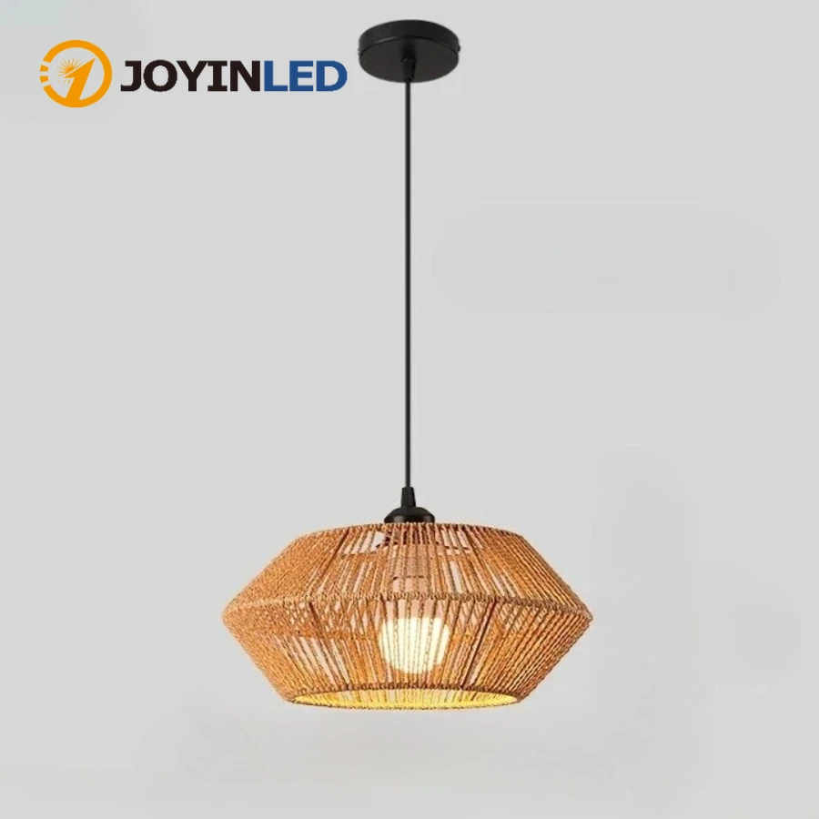

Rattan Chandeliers Lighting Nordic Hemp Rope Pendant Lamps Woven Basket Shade Farmhouse Industrial Bamboo Hanging Light Fixtures