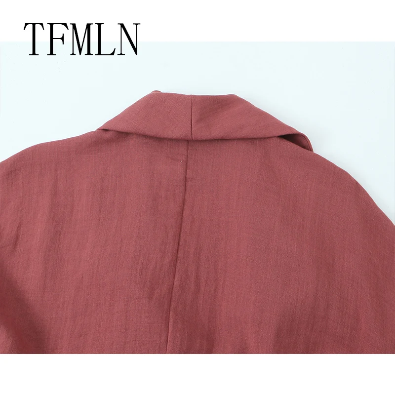 TFMLN أطقم سراويل على طراز بيجامة للسيدات 2025 بلوزة جديدة بأكمام طويلة مع وشاحات وقمصان علوية طقم نسائي مكون من قطعتين