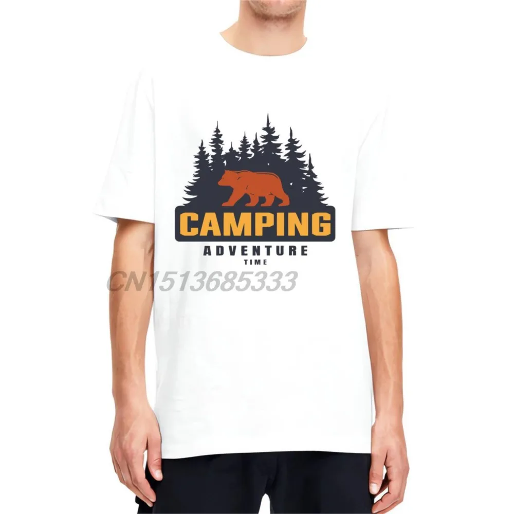 Camping Adventure Time Men Tee Shirts Trees Bear Animal T-shirts Cat Silhouette Tee Plus Size Premium Cotton Man Tshirt Clothing