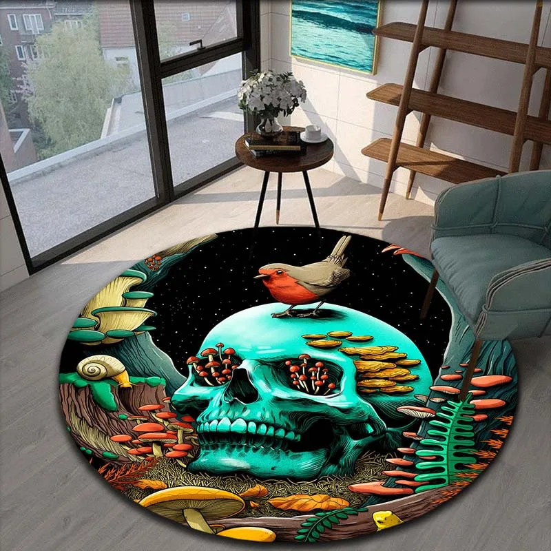 

Skull Artwork Pattern Printed Round Area Rugs for Living Room Bedroom Doormat Kids Carpet Soft Non-slip Floor Mat Game Room Rugs