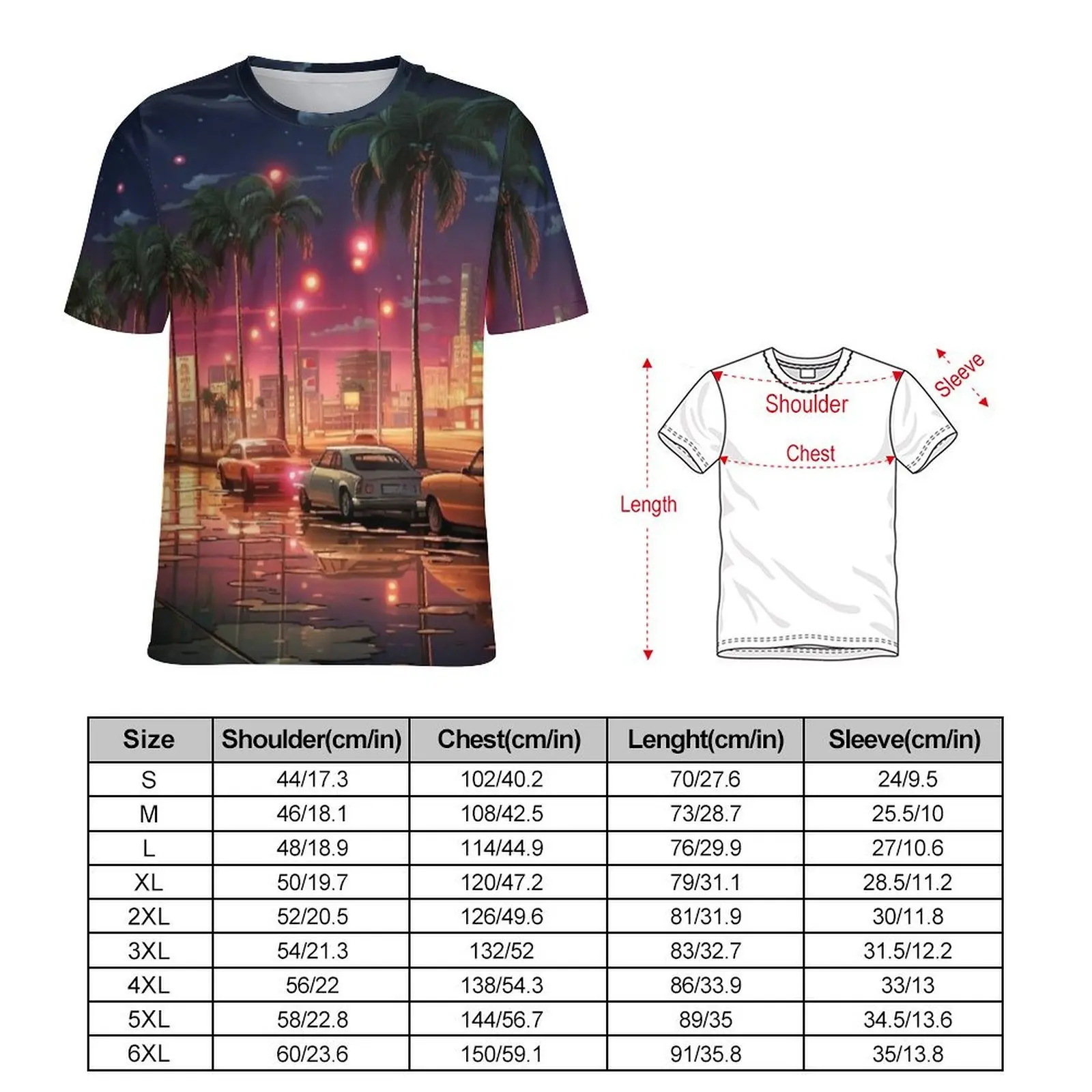 Vintage Miami City Print T Shirt  Trending T Shirts Male Streetwear Tee Shirt Premium Short Sleeve Graphic Tops Plus Size
