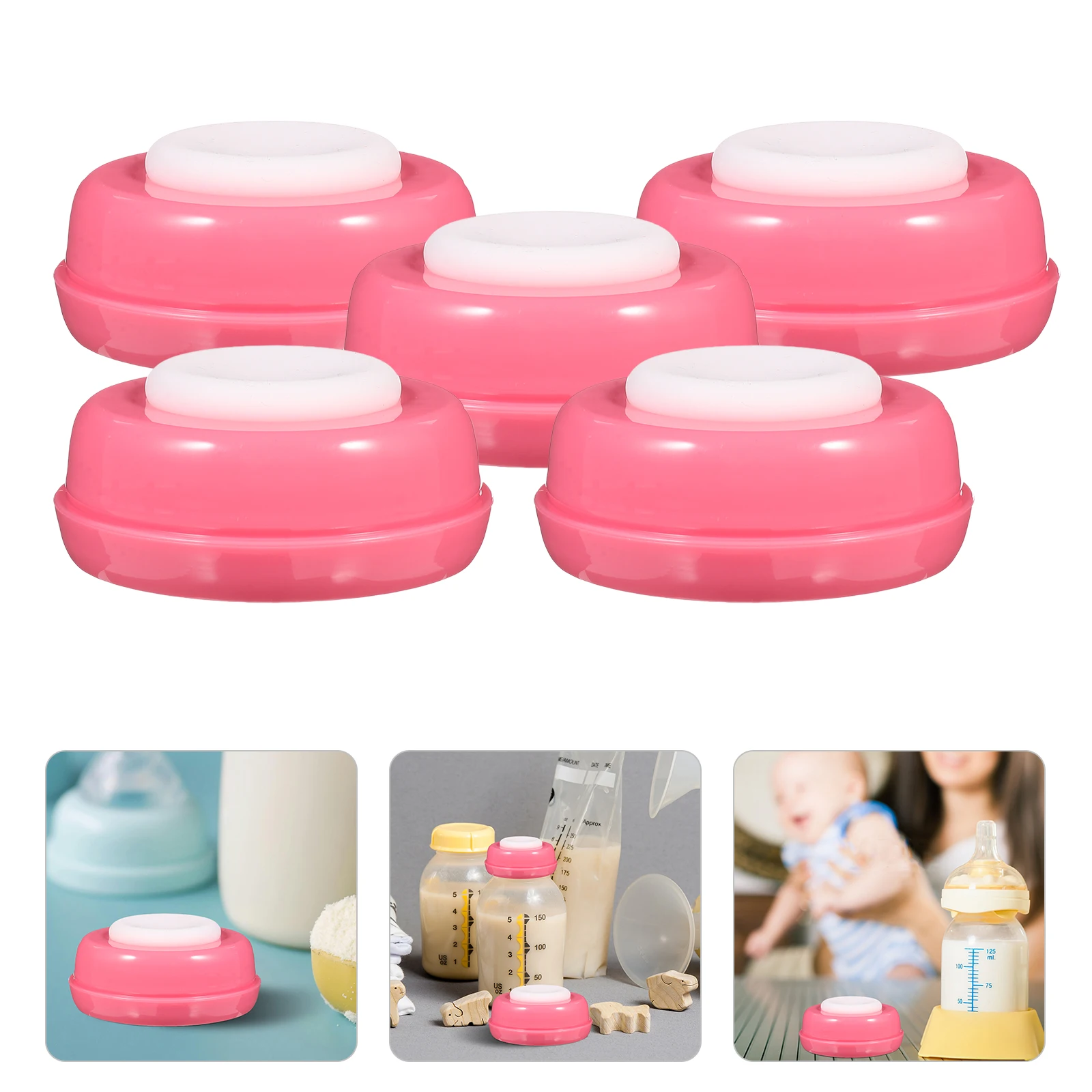 

5pcs Sealing Disks for Baby Bottles Wide Neck Pink Baby Bottle Lids For Wide Neck Bottles Caps Food Grade Storage Travel