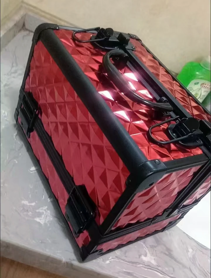 

Professional Makeup Box Aluminum Alloy Make Up Organizer Women Cosmetic Case with Mirror Travel Large Capacity Suitcases Bag