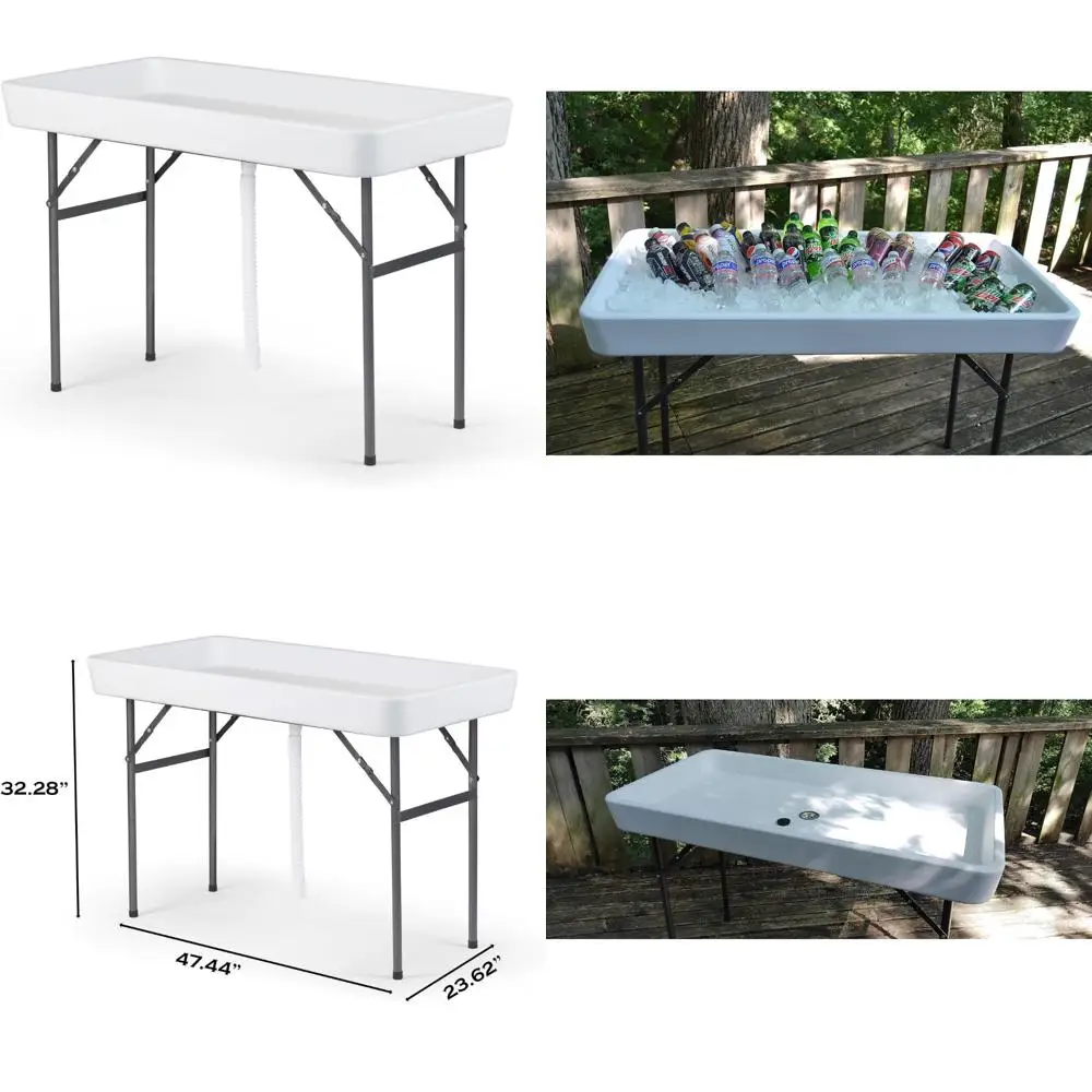 

Portable Folding Ice Cooler Table with Sink and Drain for Cleaning Fish and Game, Ideal for Outdoor Adventures