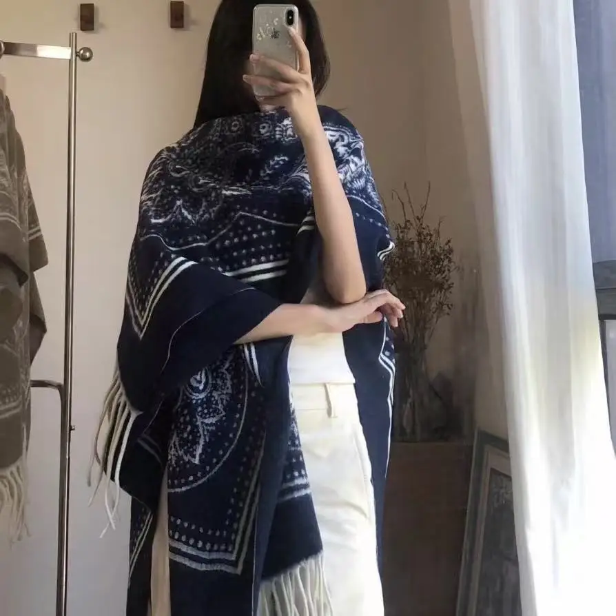 Herfst Winter Zachte Halswarming Sjaal Bovenkleding Thermische Sjaal Chinese Stijl Kalligrafie Print Modieus Gelaagdheid Cadeau P1