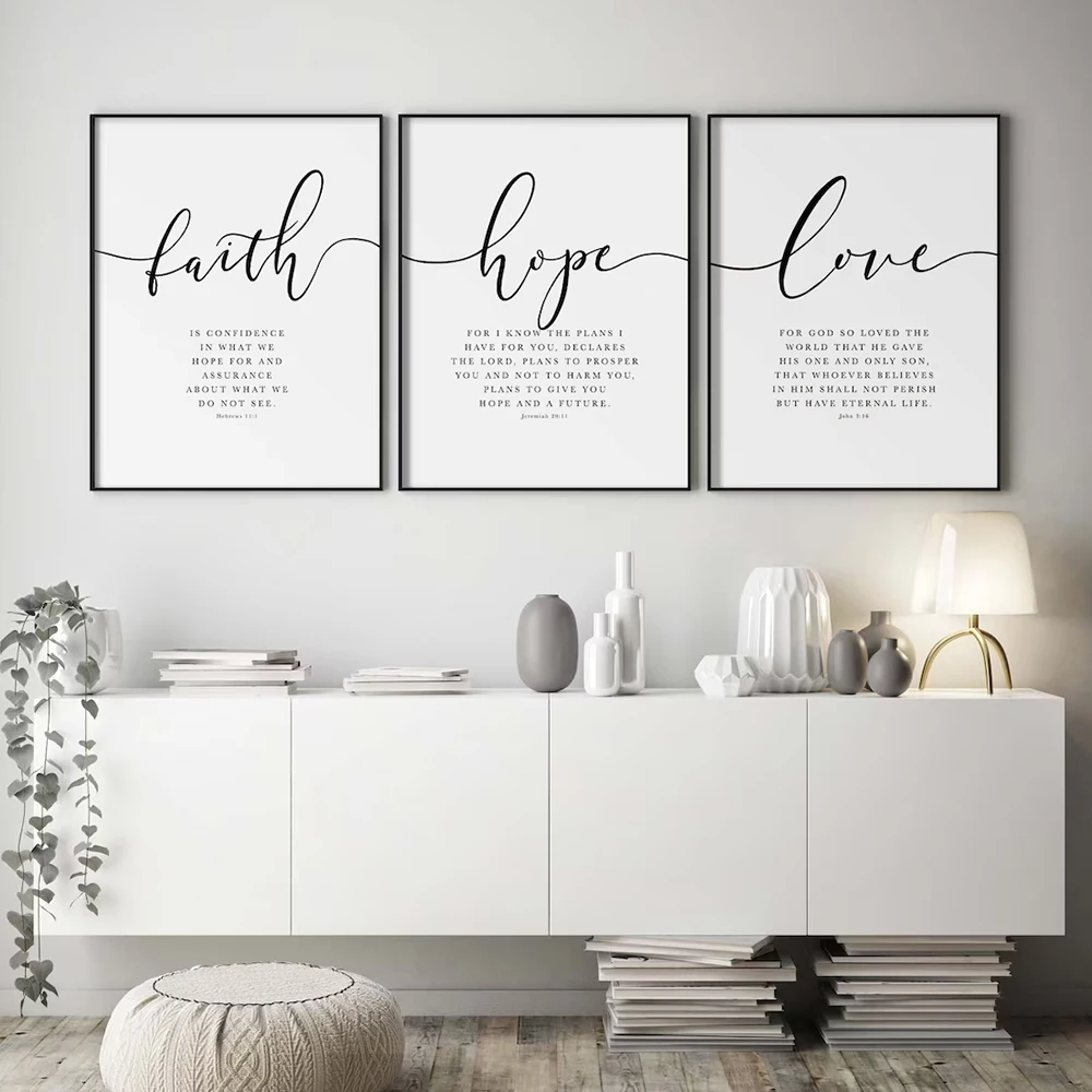 3 шт./набор, настенные картины с надписью «Faith Hope Love»