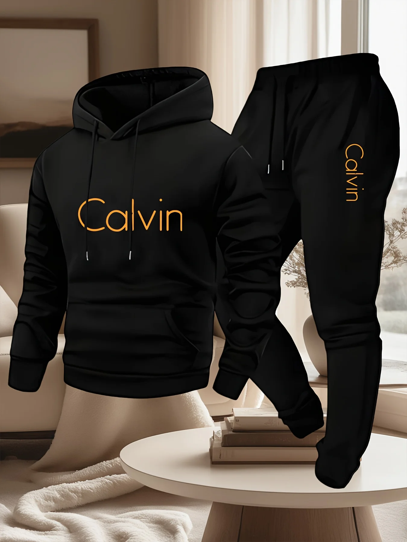 Conjunto de dos piezas para hombre 2026: Sudadera con capucha estampada y pantalones deportivos, ropa casual de calle, estilo hip hop, para entrenamiento diario y deportivo.