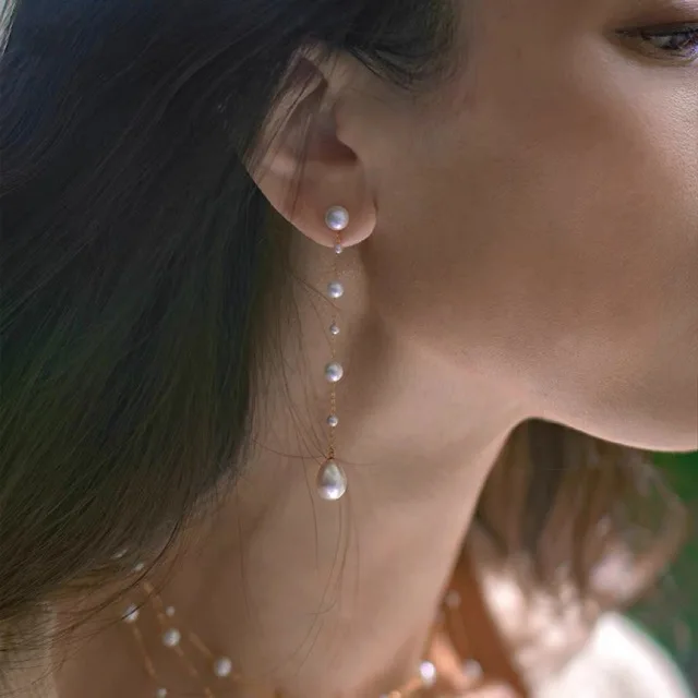 

Elegant Pearl Tassel Earrings for Women Fairy 18K Gold Plated Freshwater Pearls Long Dangle Earrings Jewelry Girlfriend Gifts