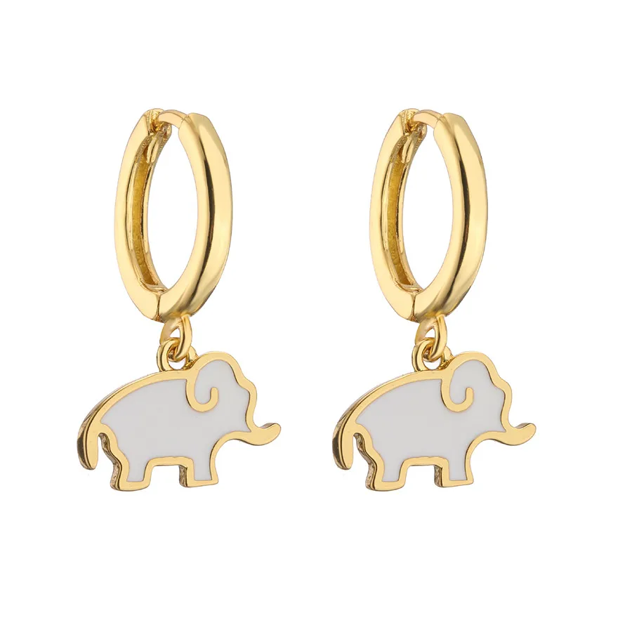 

New Women's 18k Gold Colored Zircon Enamel Bear and Elephant Earrings Popular Personalized Fashion Jewelry Festival Gifts