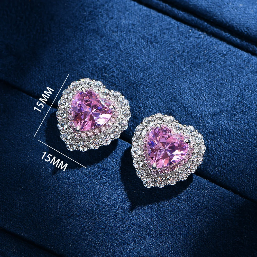 

Настоящее серебро S925, серьги-гвоздики в форме сердца, женские серьги-гвоздики с розовым сердцем и бриллиантами, роскошные ювелирные изделия, подарок для женщин