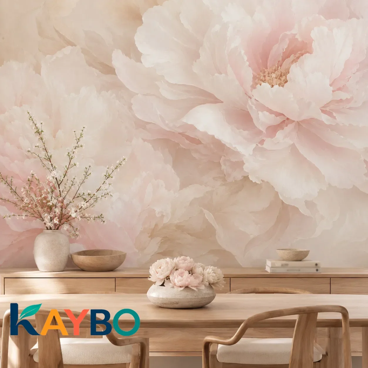 Pink Peony Flower Wall Mural Wallpaper, Soft Watercolor Floral Living Room Sofa Background Decor, Paste Required